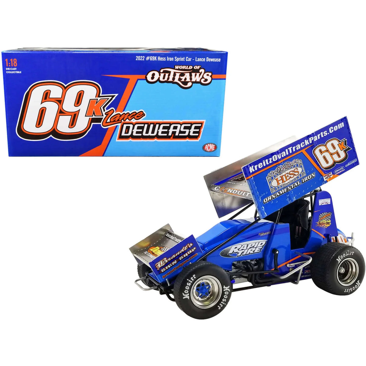 Winged Sprint Car #69K Lance Dewease "Hess Ornamental Iron" Kreitz Racing "World of Outlaws" (2022) 1/18 Diecast Model Car by ACME