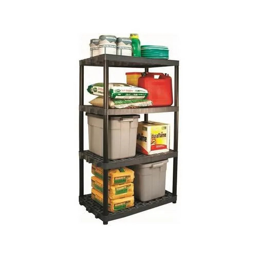 '- Quantity 1. 91093-1C-20 Shelving Unit, 4 Shelves, Heavy-Duty Plastic, Black, 24 x 36 x 61.5-In