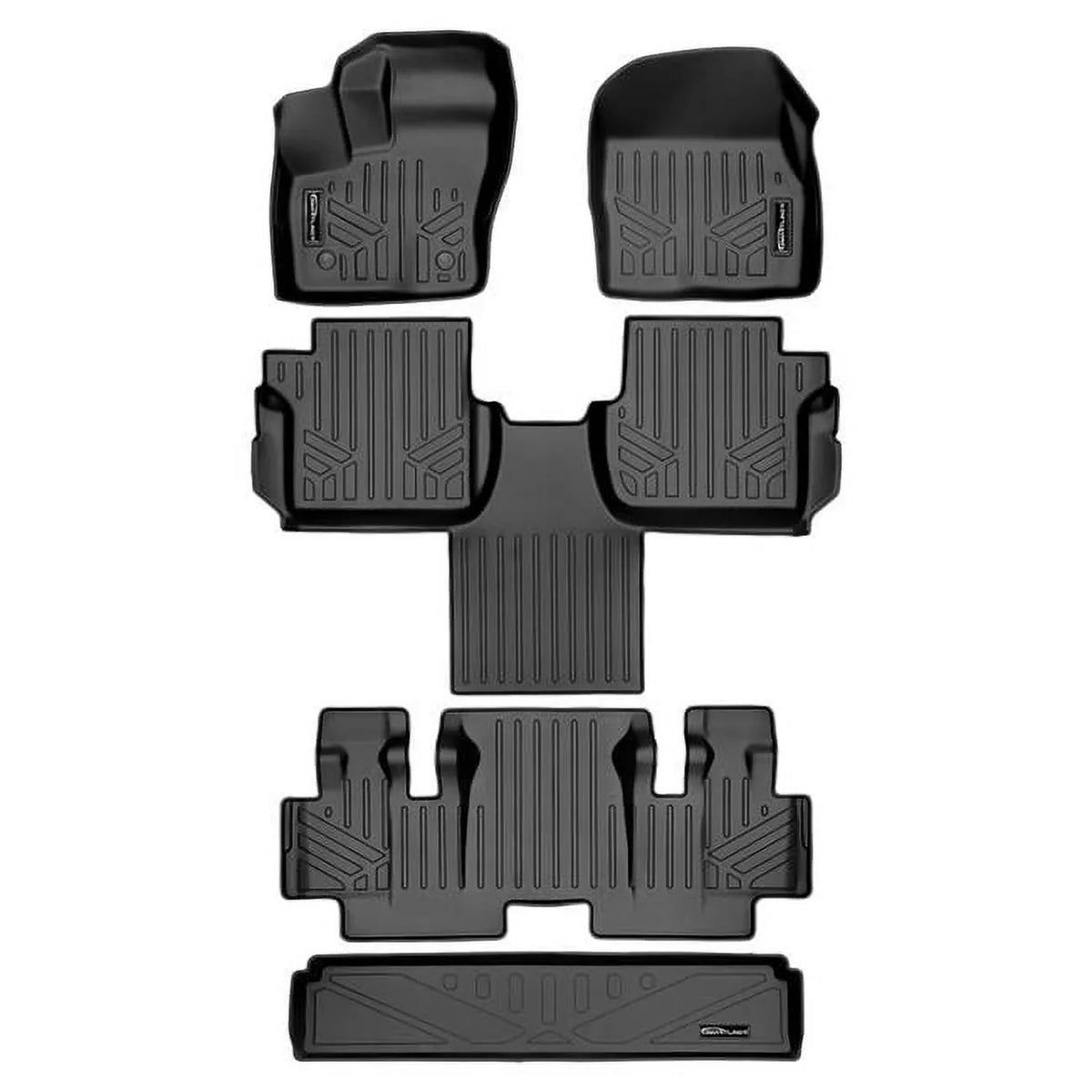 Floor Mats 3 Rows & Cargo Liner Behind 3rd Row Set for 2016-2021 Transit Connect, Black. SA0363-B0478-C0478-E0478 48 x 32 x 6 in