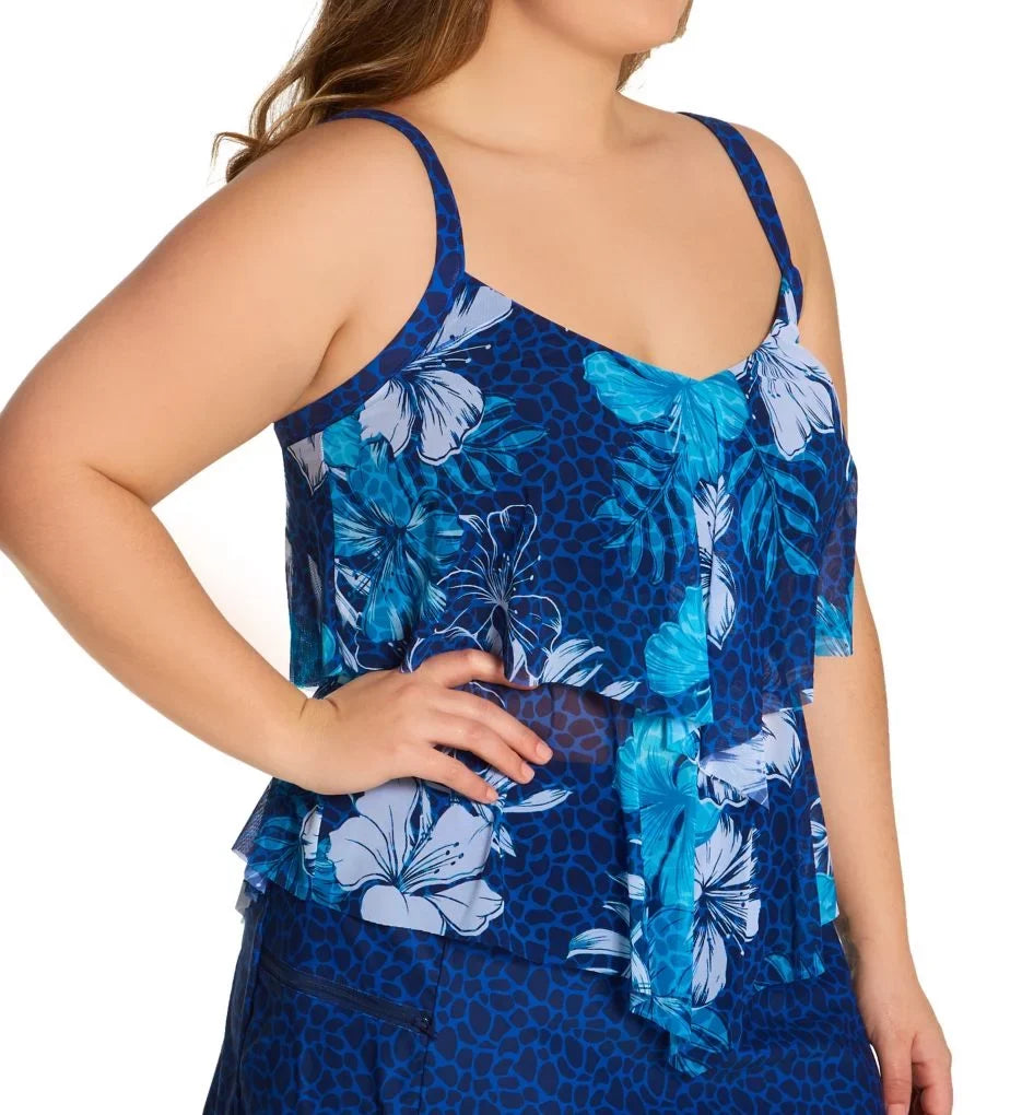 Women's Beach House Woman HW17068 Hawaiian Hideaway Portia Mesh Tankini Swim Top (Admiral 16W)