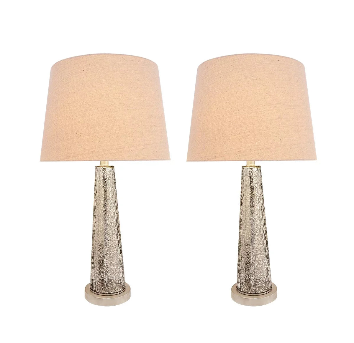 Aspen Creative 40170-12, Two Pack Set – 30" High Transitional Glass Table Lamp, Satin Nickel Finish and Hardback Empire Shaped Lamp Shade in Beige, 15" Wide