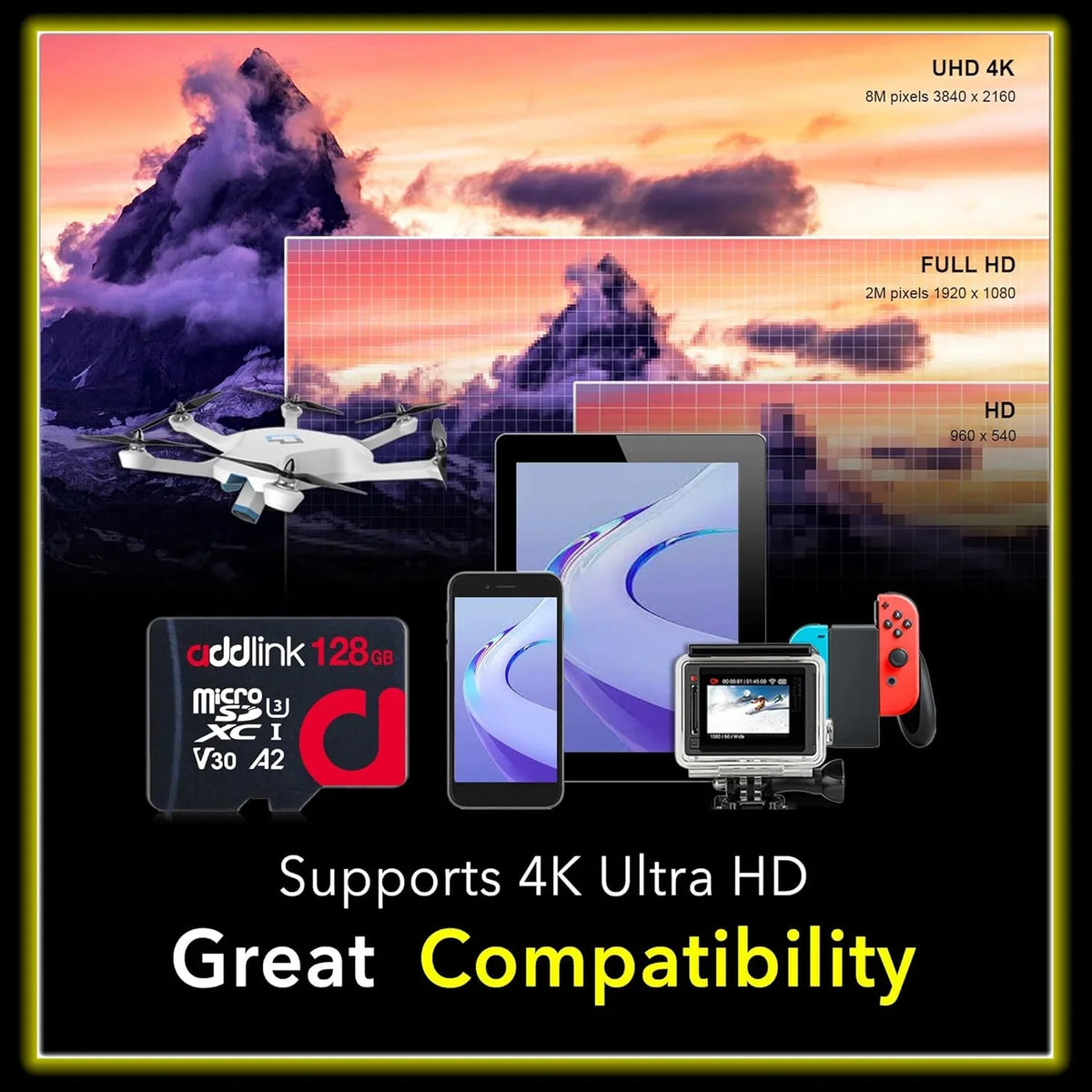 addlink roSDXC 128GB 2-Pack + Adapter UHS-1 U4 V30, appropriate for Android Smartphones, Camera, Dash Cam Tablets, Go