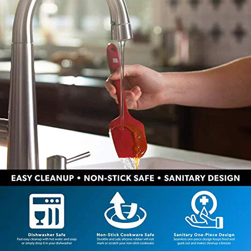 Di Oro Seamless Series 4-Piece Silicone Spatula Set - 600°F Heat-protected Pro-Grade Rubber Spatulas - Spoonula, Large Spatula, Small/Mini Spatula, and Jar Spatula - Kitchen Utensil Set (Red)