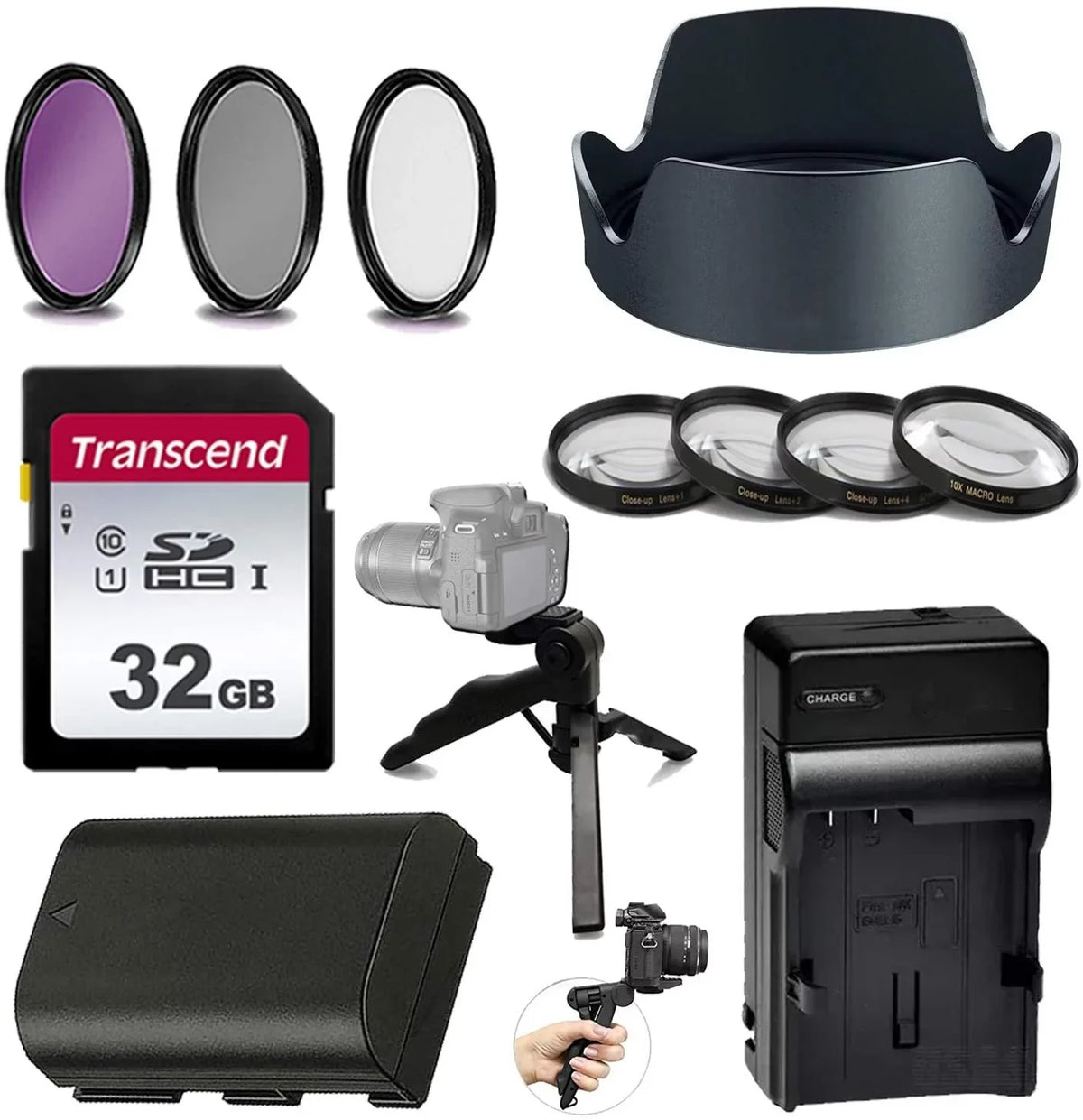 12pc- Kit for EOS 5DS, 5DS R, 5D Mark IV, 5D Mark III, 5D Mark II, 6D Mark II, R with 24-105mm Lens,Kit Includes : Replacement LP-E6N Battery, 77mm 4-Piece Macro Lens Kit, PZ EW-83M Hood & More
