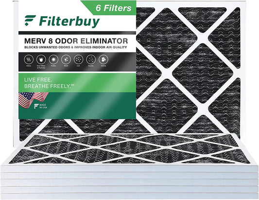 Filterbuy 16x24x1 MERV 8 Odor Eliminator Pleated HVAC AC Furnace Air Filters with Activated Carbon (6-Pack)