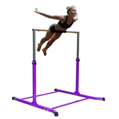 Gymnastics Kip Bar for Junior Training | Adjustable Height 3-5 FT | Cushioned Bar & Curved Legs | Pro-Gymnastics Horizontal Bar - Purple