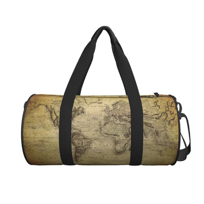 Coaee Vintage World Map Large Capacity Travel Luggage Bag Cylinder Gym Bag Waterproof Sports Bag with Pocket and Compartment