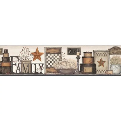 York Wallcoverings Country Keepsakes Family Shelf Border Wallpaper