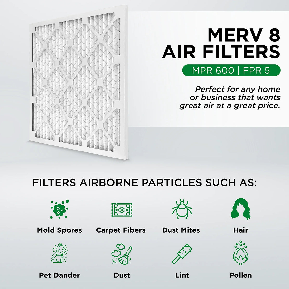(Actual Size: 15.5 x 24.5 x 1.75 Inches). Quantity 6. Pamlico Air 16x25x2 MERV 8 Pleated AC Furnace Air Filters