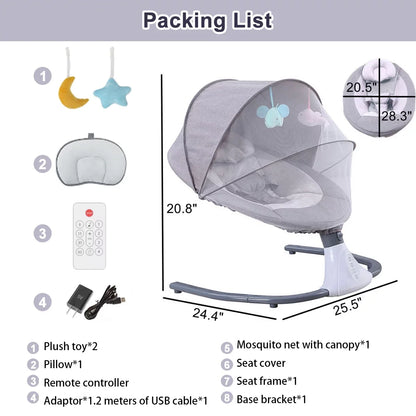 Electric Baby Swing Portable Swing Chair Infant Swing Seat with 4 Speeds and Remote Control, Gray