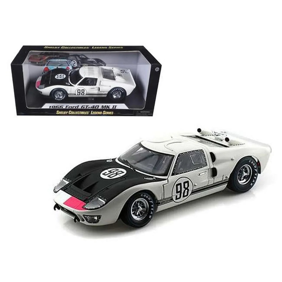 D - 4 lbs. W x 7in. H x 15in. Shelby Collectibles  1966  GT-40 MK 2 No.98 White 1-18 Diecast Car Model - White - 8in