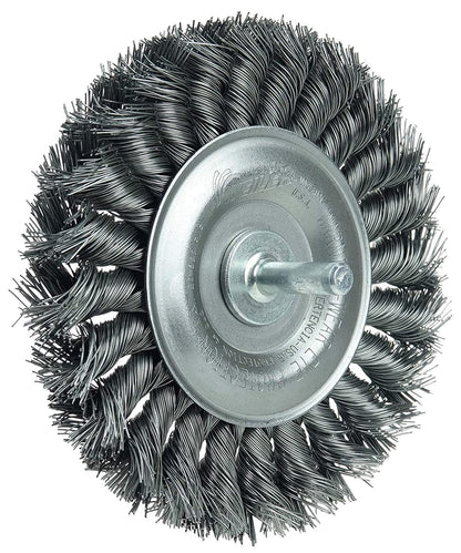 Weiler 17687 4" Stem-Mounted Knot Wire Wheel, .014" Steel Fill, 1/4" Stem, Made in the USA