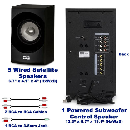 Acoustic Audio AA5171 Home Theater 5.1 Bluetooth Speaker System with FM and 4 Extension Cables