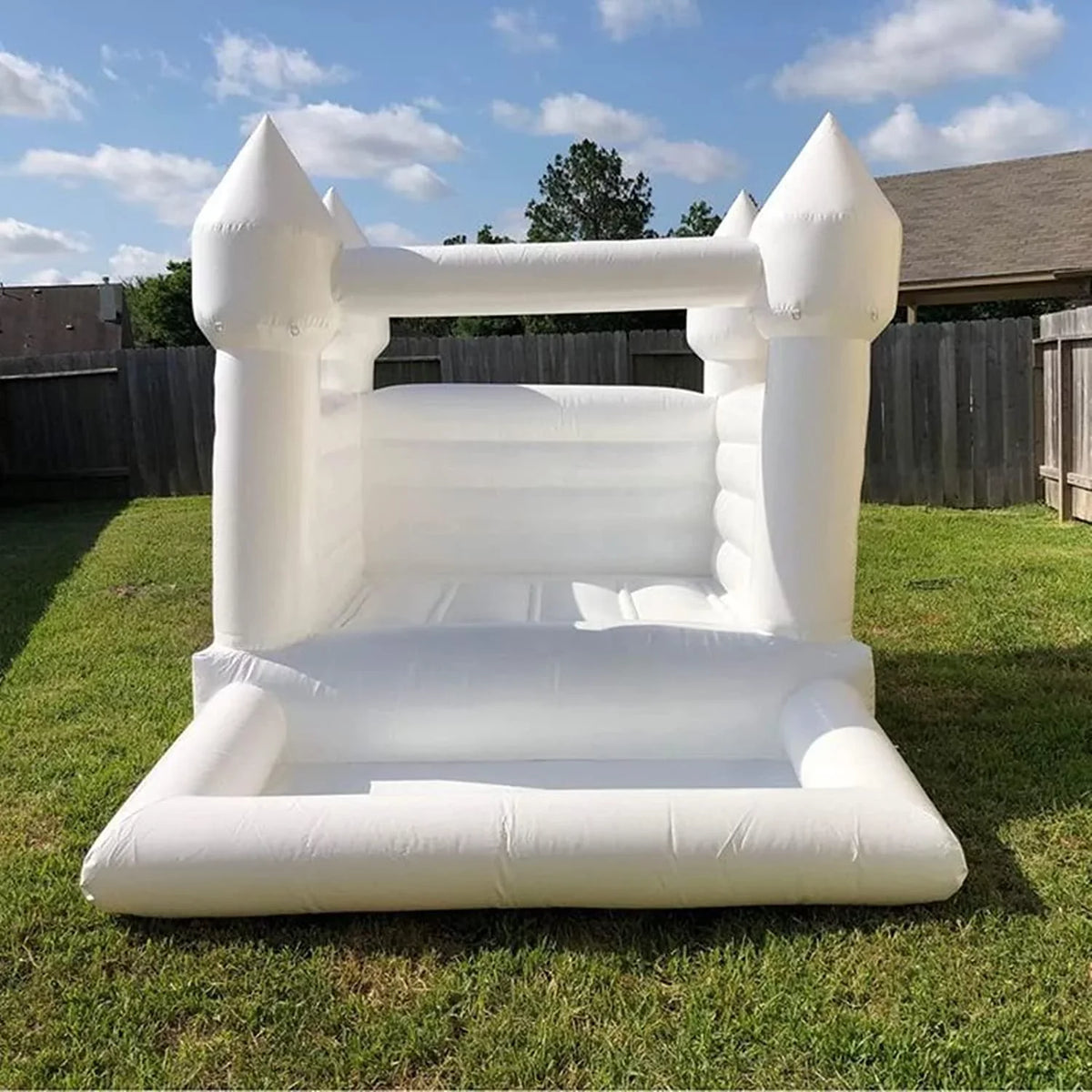 Connsann White Bounce House  Commericial Grade PVC  Jump Castle with Blower & Ball Pit  for Kids Outdoor Indoor Party