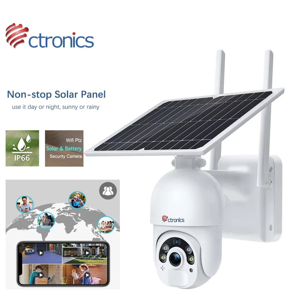 Ctronics Solar Security Camera,PTZ Home Security Camera Wireless Outdoor,WiFi Surveillance Camera with Spotlight Color Night Vision, AI Human Detection, 2-Way Audio,IP66 Waterproof(S20)