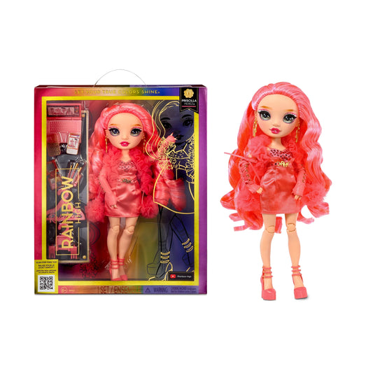 excellent Gift for Kids 4-12 Years Old and Collectors. Fashionable Outfit & 10+ Colorful Play Accessories. Rainbow High Priscilla- Pink Fashion Doll