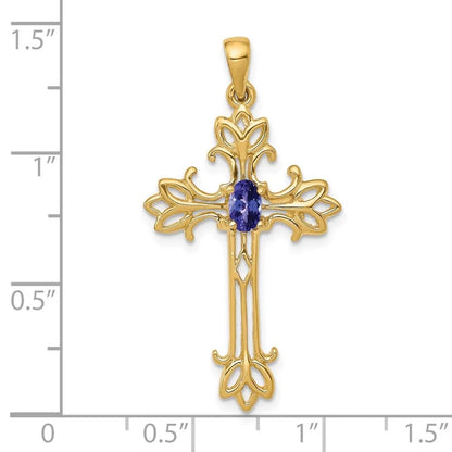 14k 5x3mm Oval Tanzanite cross Pendant