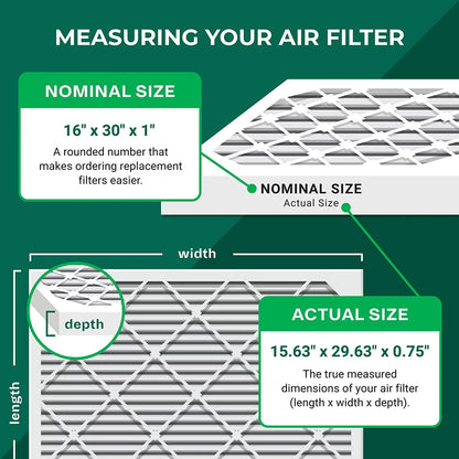 Filterbuy 16x30x1 MERV 8 Pleated HVAC AC Furnace Air Filters (6-Pack)