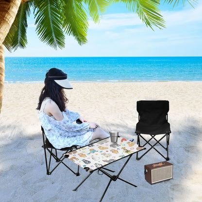 Cartoon Elephant Bear Giraffe Fox Camping Folding Table Portable Beach Table with Storage Bag Compact Picnic Table for Outdoor Travel Fishing BBQ