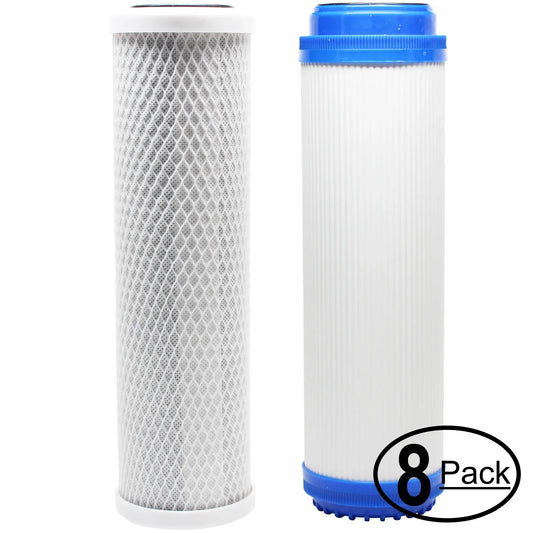 8-Pack Replacement for Filter Kit for H2O Distributors H2O-RUS-200-I RO System - Includes Carbon Block Filter & Granular Activated Carbon Filter - Denali Pure Brand