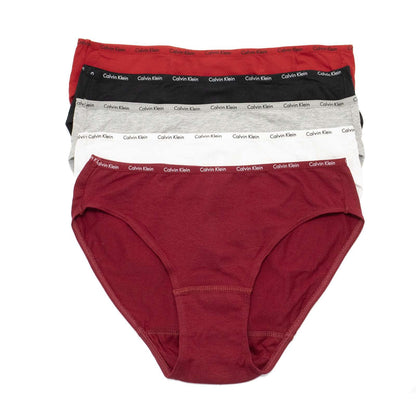 Calvin Klein Women's 5-Pack Signature Cotton Bikini, Red Gala \ Black,M - US
