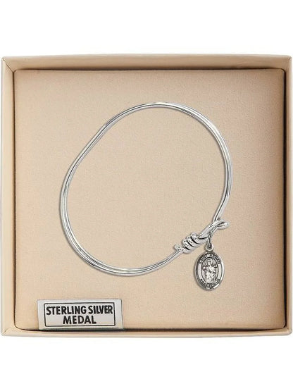 Aedan of Ferns in Sterling Silver. 5 3/4 inch Oval Eye Hook Bangle Bracelet w/ St