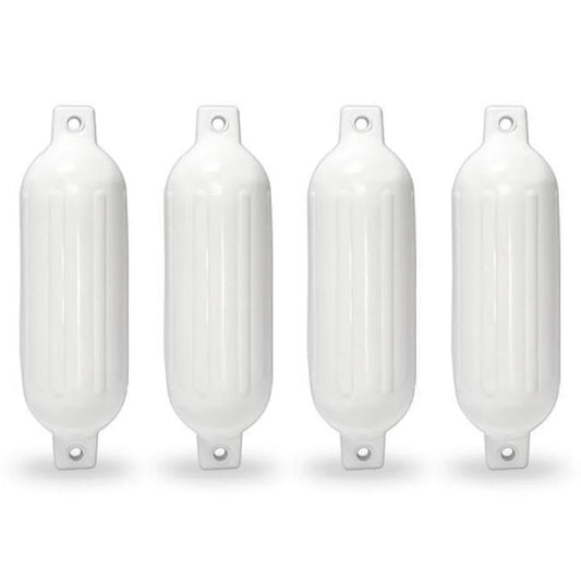 Inflatable Vinyl Mooring Bumpers Guard Dock Docking Twin Eye Ribbed ship Pontoon Fender, White - 4 Piece. Kapsco Moto 6.5 x 23 in