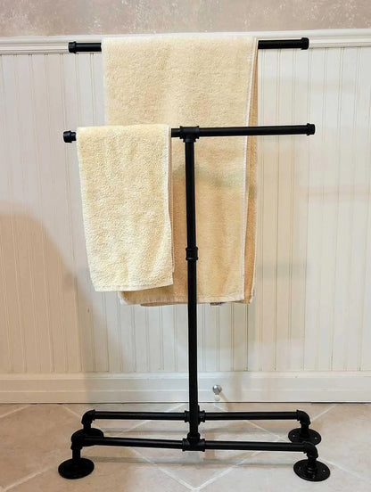 Bathroom Towel Rack, Wall Mounted Industrial Pipe Organizer Holder, Bath Hand Towel Washclothese Storage Holder, RV Camper Organizer Shelf (Black, Standing 40")