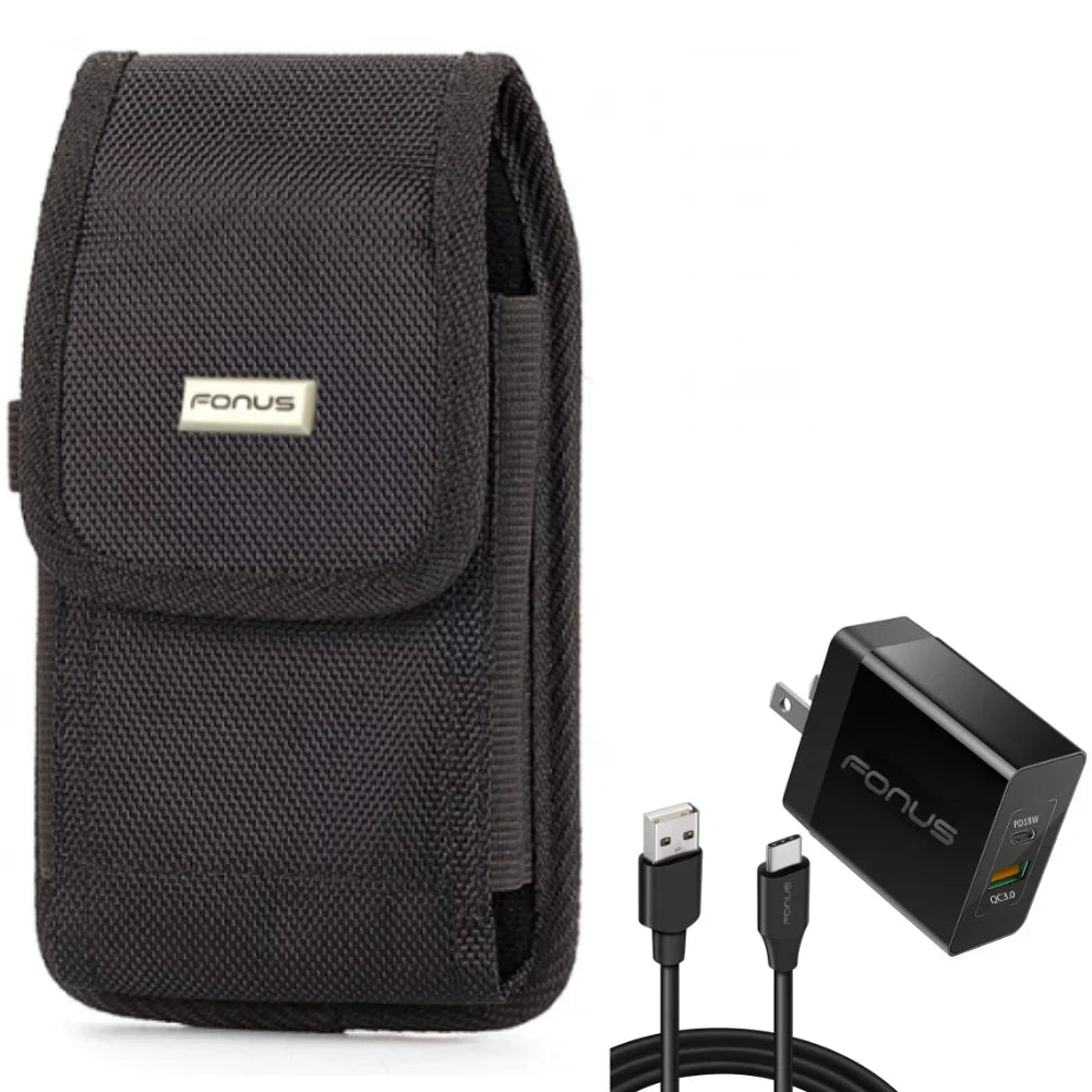 6ft Long Cable Fast Type-C 36W PD Home Charger w Holster Swivel Case Belt Clip for  Galaxy A52 5G A51 5G A50 A33 5G A30s A20 A12 5G A11 - Sonim XP8 -  Xperia 5 II