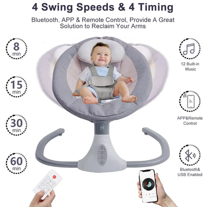 Electric Baby Swing Portable Swing Chair Infant Swing Seat with 4 Speeds and Remote Control, Gray