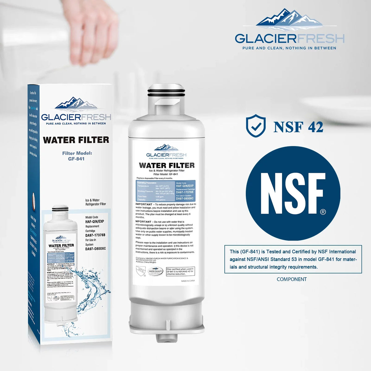 GLACIER FRESH DA97-17376B HAF-QIN Refrigerator Filtered aqua Filter Replacement for HAF-QIN/EXP, DA97-08006C, RF23M8070SG, RF23M8070SR, RF23M8090SG, RF23M8090SR (6Pack)
