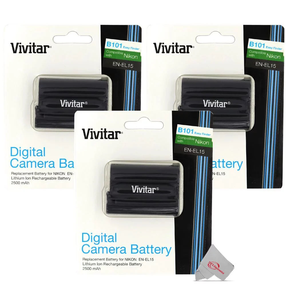 3X Vivitar  EN-EL15 Replacement Battery for  Z5 Z6 Z7 D500 D750 D780 D800 D7500 Digital Cameras