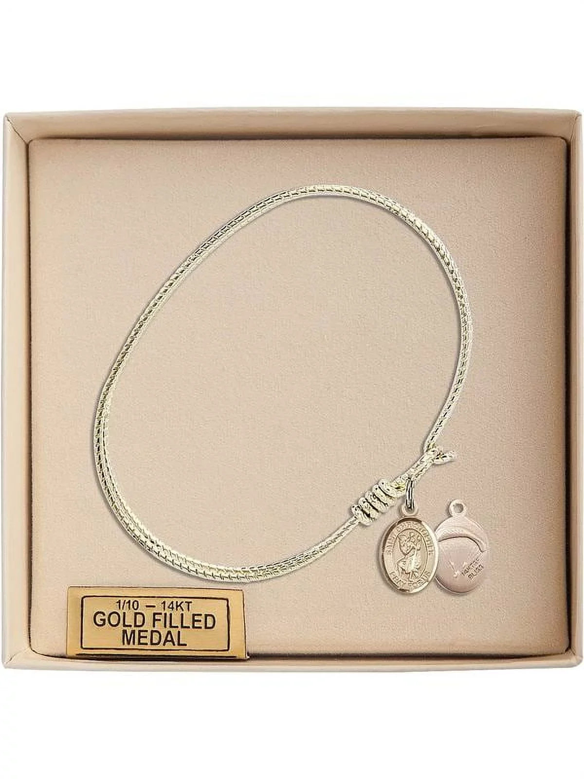 Christopher/Paratroopers in Gold-Filled. 7 1/4 inch Oval Eye Hook Bangle Bracelet w/ St