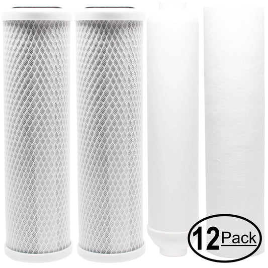 12-Pack Replacement for Filter Kit for AMI AAA-366UVU RO System - Includes Carbon Block Filters, PP Sediment Filter & Inline Filter Cartridge - Denali Pure Brand