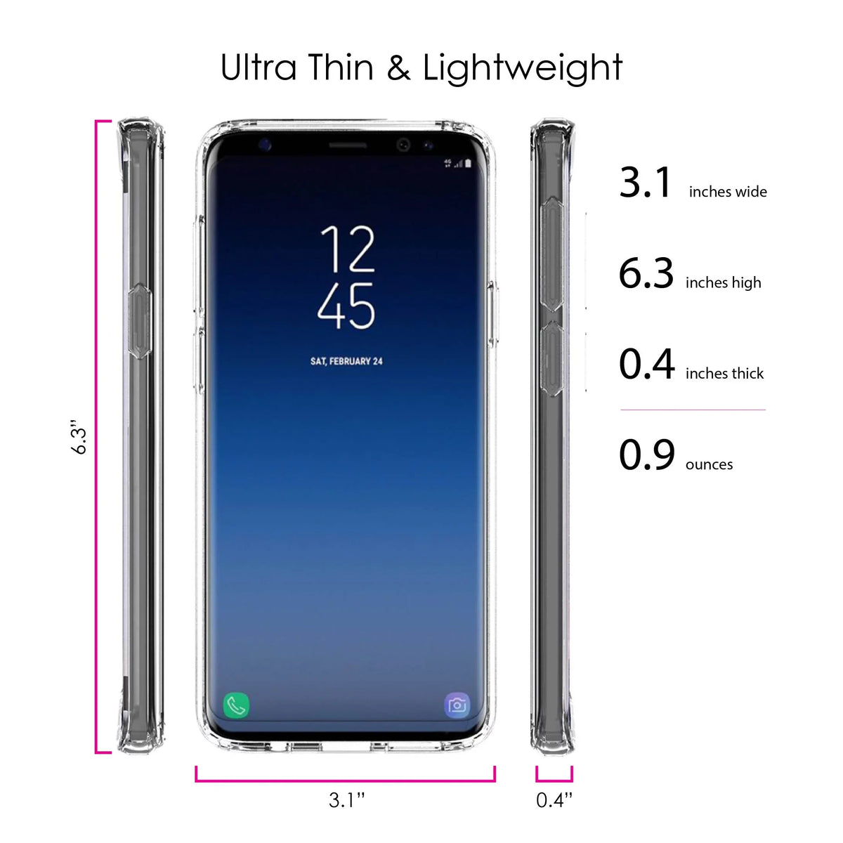DistinctInk Clear Shockproof Hybrid Case for  Galaxy S9+ PLUS (6.2" Screen) - TPU Bumper, Acrylic Back, Tempered Glass Screen Protector - Luke 1:37 - Faith Does Not Make Easy Makes Possible