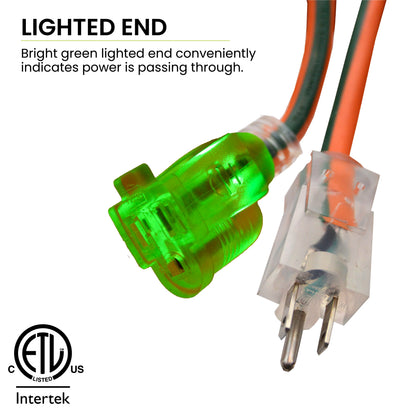 GoGreen Power (GG-14025) 12/3 25’ SJTW Outdoor Extension Cord, Lighted End, 25 Ft