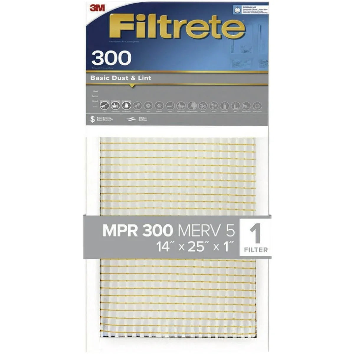 Basic Dust & Lint 300 MPR Furnace Filter. x 1 In. x 25 In. 4 PK, Filtrete 14 In