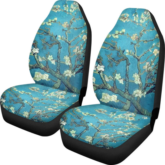 Xoenoiee Car Seat protector Plum Blossoms Print Polyester Vehicle Bucket Seat wrap 2 Pack Set Front Seat Covers for Most Cars SUV Sedan Pickup Truck, Easy to Install