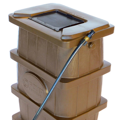 FCMP Outdoor WG4000 45 Gallon Wood Grain Rain aqua Catcher Barrel, Brown