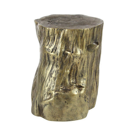 DecMode Eclectic Gold Chopped Tree Log Inspired Accent Table, 18"W x 19"H with Gold Carved Wood Grain Finish