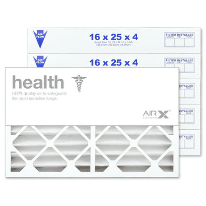 AIRx Filters 16x25x4 Air Filter MERV 13 Pleated HVAC AC Furnace Air Filter, Health 6-Pack, Made in the USA