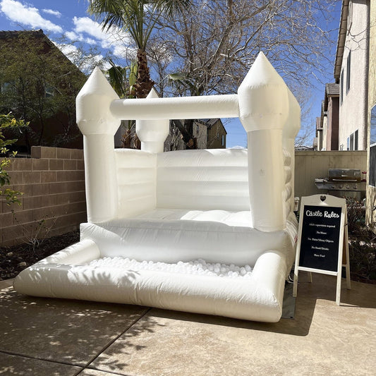 Connsann White Bounce House  Commericial Grade PVC  Jump Castle with Blower & Ball Pit  for Kids Outdoor Indoor Party