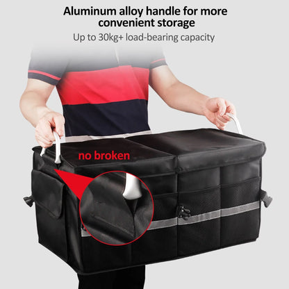 Andoer Car Trunk Organizer, Oxford Cloth Folding Storage Box with Reflective Strip, 55L Capacity, Automotive Cargo Organizer