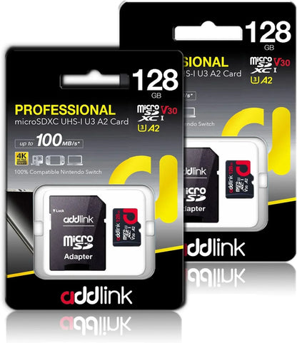 addlink roSDXC 128GB 2-Pack + Adapter UHS-1 U4 V30, appropriate for Android Smartphones, Camera, Dash Cam Tablets, Go