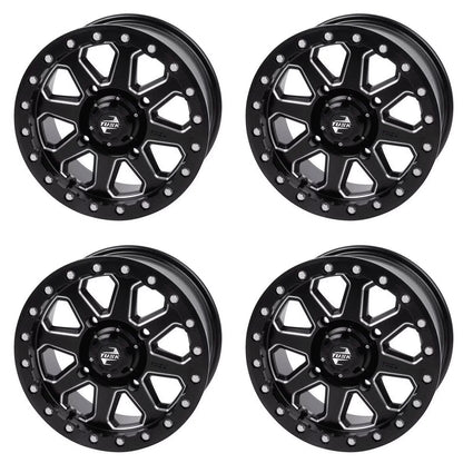 (4 Pack) 4/137 Tusk Uinta Beadlock Wheel 15X7 4.0 + 3.0 Milled/black For Can-Am Defender Hd10 Pro Xt 2020-2023