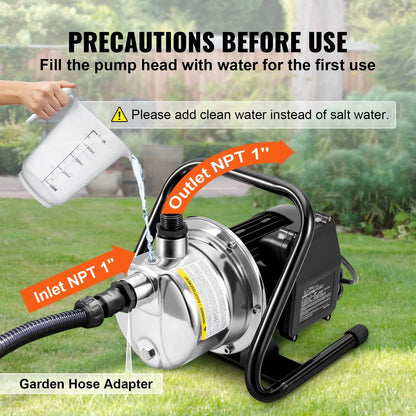BENTISMShallowWell Pump, 1.5  115V, 1200 GPH 164 ft Height, 87 psi Max Pressure, Portable Stainless Steel Sprinkler Booster Jet Pumps for Garden Lawn Irrigation system, Lake Fountain, WaterTransfer