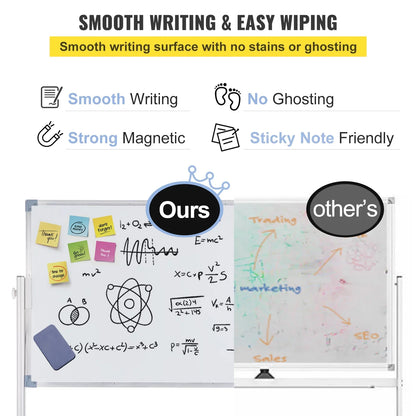 BENTISM Mobile Magnetic Whiteboard Dry Erase Board  w/ Stand 36" x 24" Double Sided with Height Adjustable Aluminum Frame and 360 Reversible Rolling Lockable Swivel Wheels for Office School Home
