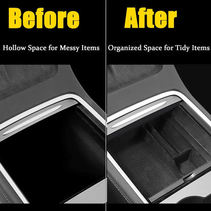 XTAUTO Center Console Organizer Tray Fit for 2021 2022 2023 Tesla Model 3/Y Armrest Storage Box Cubby Drawer Container Tesla Model 3 Model Y Accessories Interior Parts ABS Material Flocked Liner