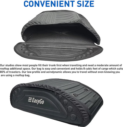 EasyGoProduct Aerodynamic Car Rooftop Cargo Carrier Bag - Soft Roof Top Luggage Bag for All Vehicles SUV with/Without Rack  Hard Sides - 4 Adjustable Straps  8 Cubic Feet - Fold Flat Storage Bag
