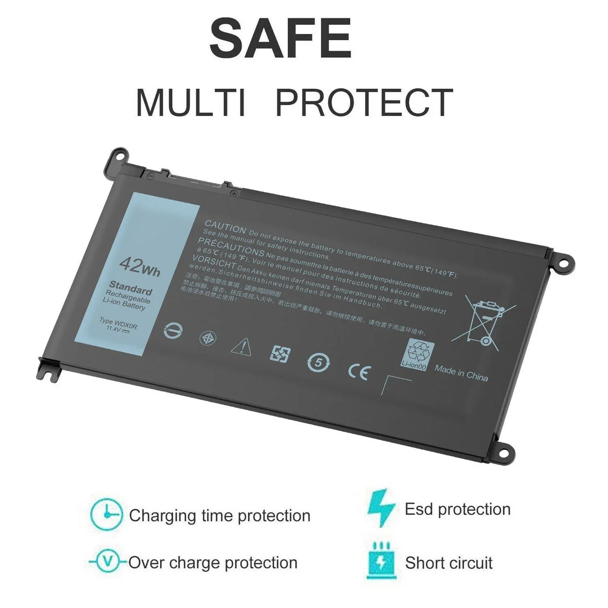 42Wh WDX0R Battery for  Inspiron 15 5565 5567 5568 5578 Fit 3CRH3 T2JX4 USA